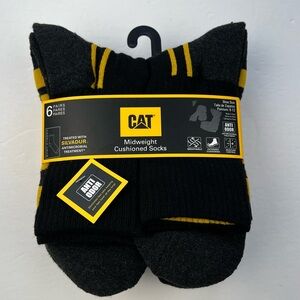 CATERPILLAR  6 Pair Shorte Crew Socks MidWeight Cushioned Shoe Sz Large 8-12